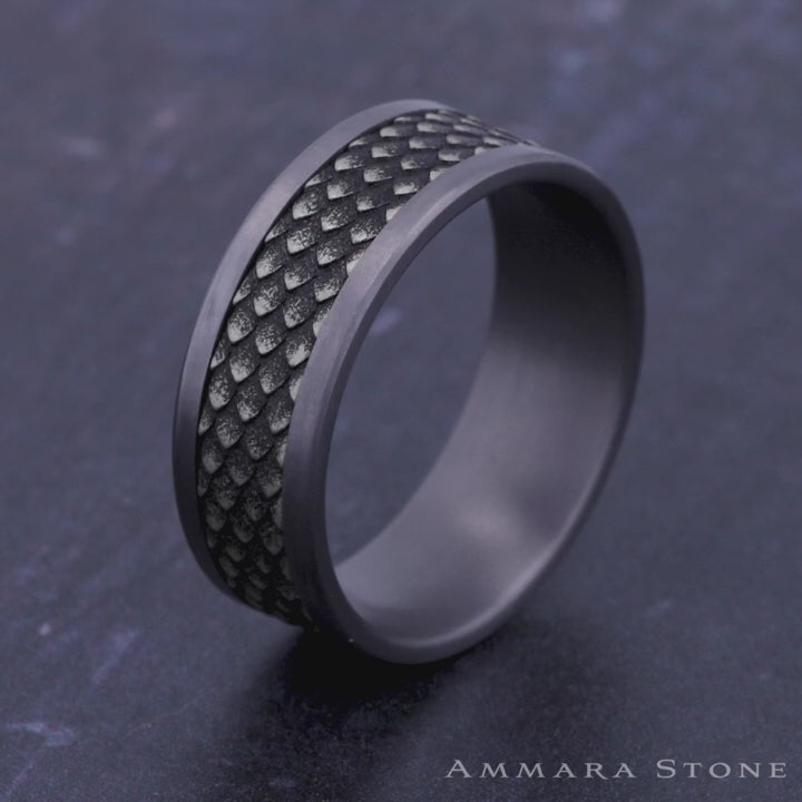 The Rhaegal Men's Wedding Band in Grey Tantalum and 14K White  Gold - 8mm Width by Ammara Stone