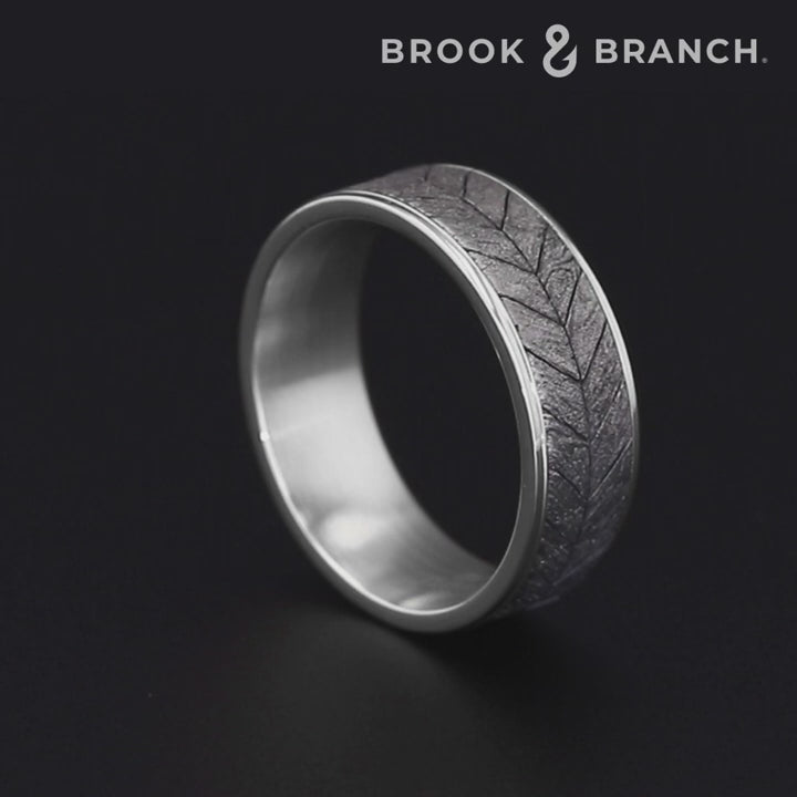 The Chevron Men's Wedding Band in 14K White Gold and Grey Tantalum - 7.5mm Width by Brook and Branch