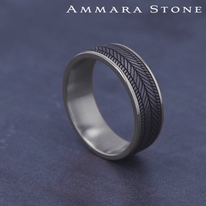 The Caprio Men's Wedding Band in 14K White Gold and Grey Tantalum - 7.5mm Width by Ammara Stone