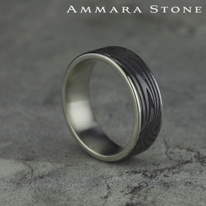 The Lava Lamp Men's Wedding Band in 14K White Gold and Grey Tantalum - 7.5mm Width by Ammara Stone