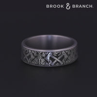 The Hotshot Men's Wedding Band in Grey Tantalum and Grey/Black Titanium - 7.5mm Width by Brook and Branch
