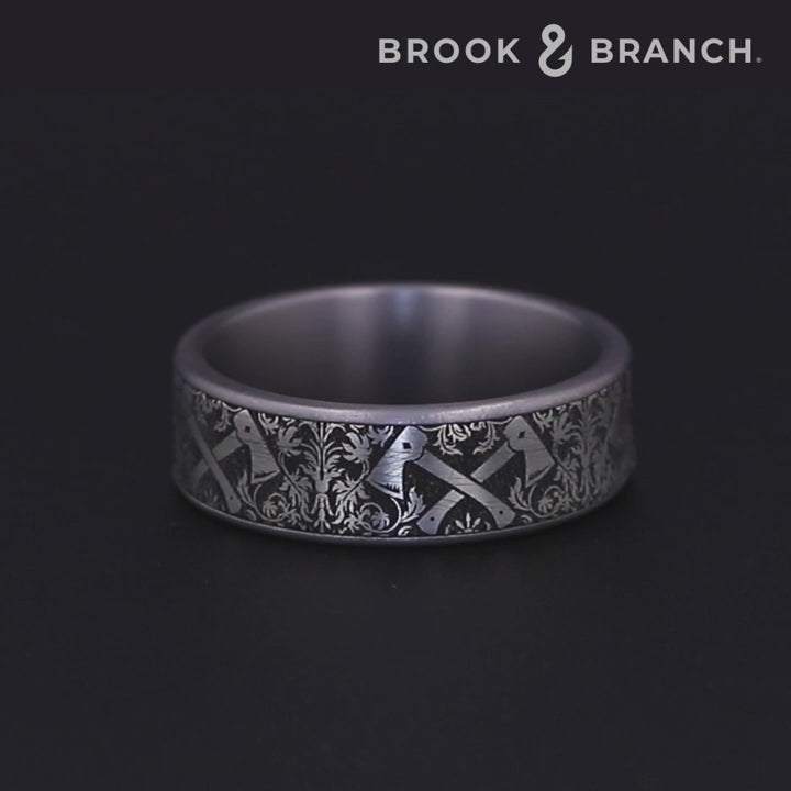 The Hotshot Men's Wedding Band in Grey Tantalum and Grey/Black Titanium - 7.5mm Width by Brook and Branch
