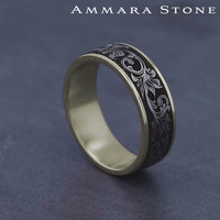 The Prince Men's Wedding Band in 14K Yellow Gold and Grey/Black Titanium - 7.5mm Width by Ammara Stone