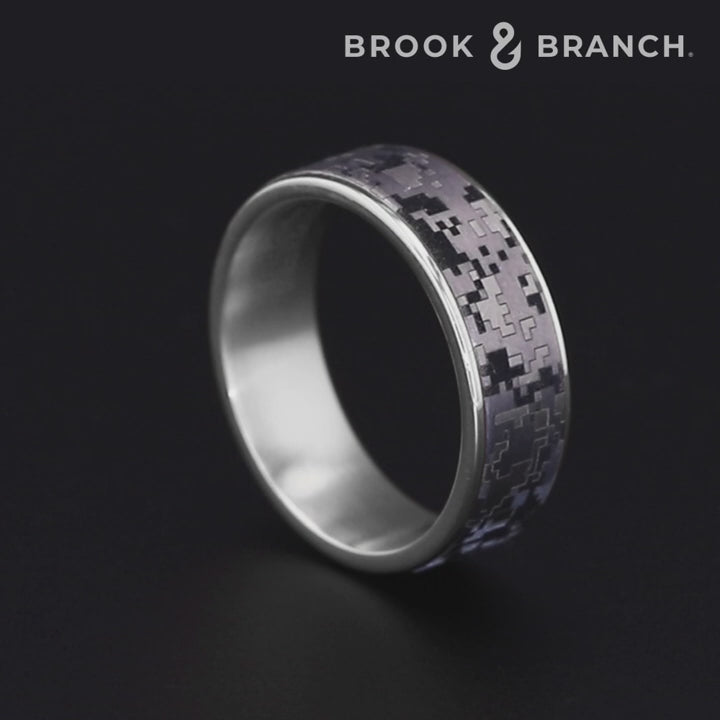 The Digital Camo Men's Wedding Band in 14K White Gold and Grey Tantalum - 7.5mm Width by Brook and Branch