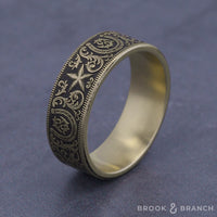 The Western Script Men's Wedding Band in 14K Yellow Gold - 8mm Width by Brook and Branch