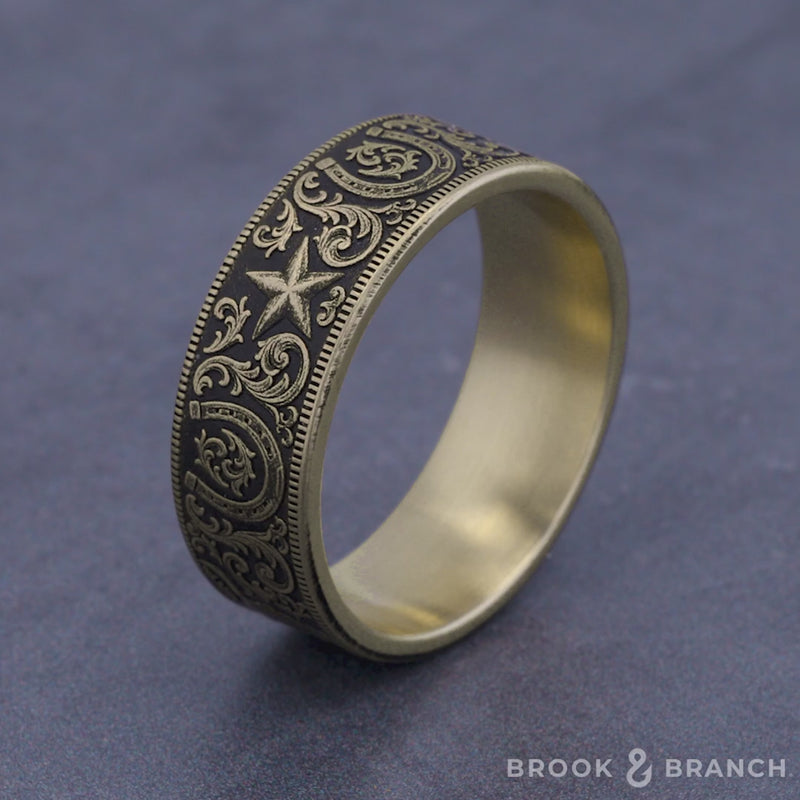 The Western Script Men's Wedding Band in 14K Yellow Gold - 8mm Width by Brook and Branch