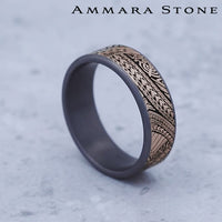 The Polynesian Men's Wedding Band in Grey Tantalum and 14K Rose Gold - 7.5mm Width by Ammara Stone