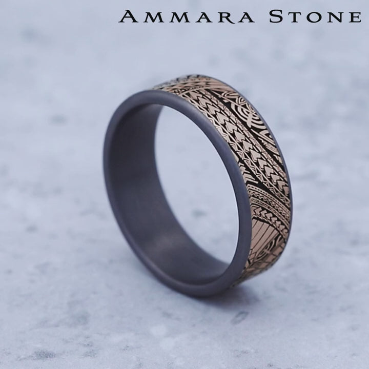 The Polynesian Men's Wedding Band in Grey Tantalum and 14K Rose Gold - 7.5mm Width by Ammara Stone
