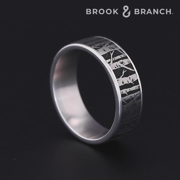 The Birch Men's Wedding Band in 14K White Gold and Grey/Black Titanium - 7.5mm Width by Brook and Branch