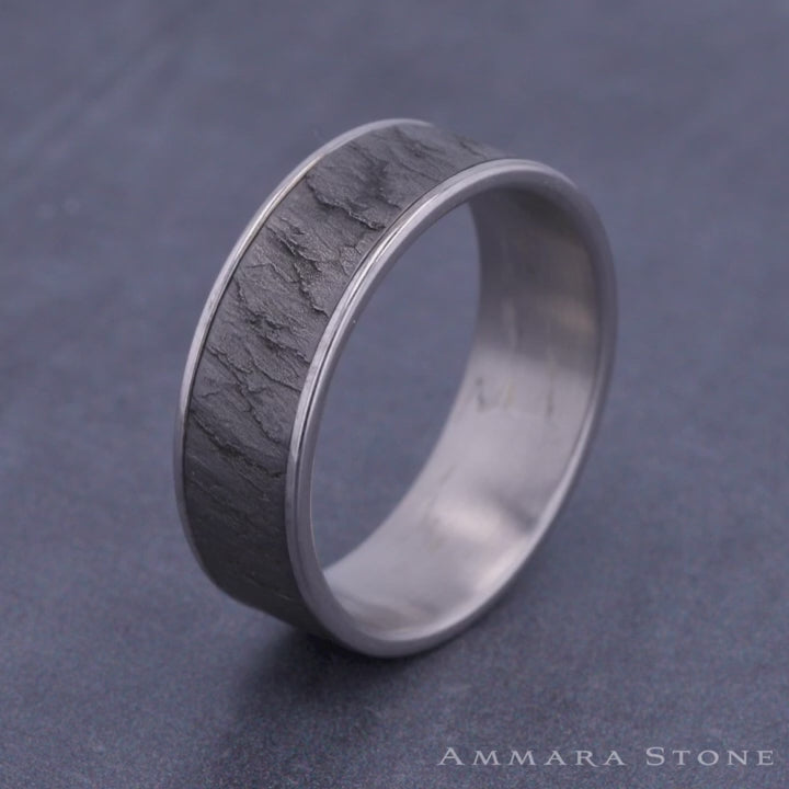 The Rainier Men's Wedding Band in 14K White Gold and Grey Tantalum - 7.5mm Width by Ammara Stone