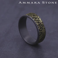 The Pollock Men's Wedding Band in Grey Tantalum and 14K Yellow Gold - 7.5mm Width by Ammara Stone