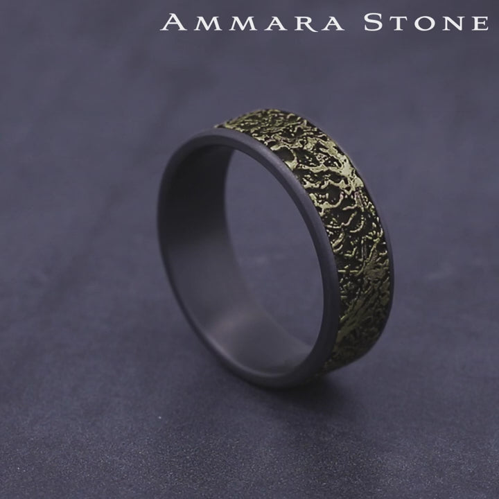 The Pollock Men's Wedding Band in Grey Tantalum and 14K Yellow Gold - 7.5mm Width by Ammara Stone