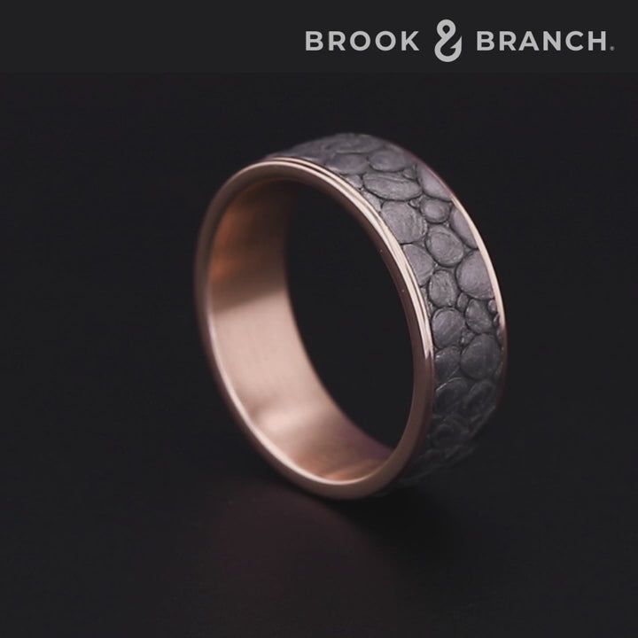 The River Rock Men's Wedding Band in 14K Rose Gold and Grey Tantalum - 7.5mm Width by Brook and Branch