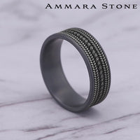 The Cordovan Men's Wedding Band in Grey Tantalum and 14K White Gold - 7.5mm Width by Ammara Stone
