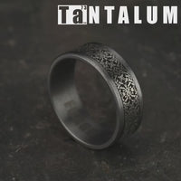 The Conquerer Men's Wedding Band in Grey Tantalum and Grey/Black Titanium - 8mm Width by Tantalum