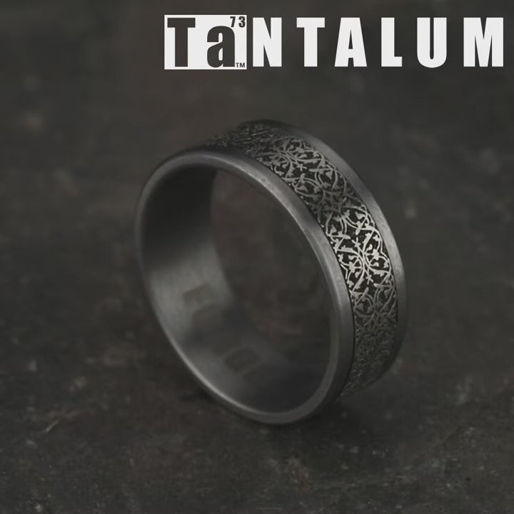 The Conquerer Men's Wedding Band in Grey Tantalum and Grey/Black Titanium - 8mm Width by Tantalum