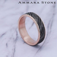 The Bowie Men's Wedding Band in 14K Rose Gold and Damascus Steel - 6.5mm Width by Ammara Stone