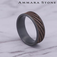 The Vanguard Men's Wedding Band in Grey Tantalum and 14K Rose Gold - 7.5mm Width by Ammara Stone
