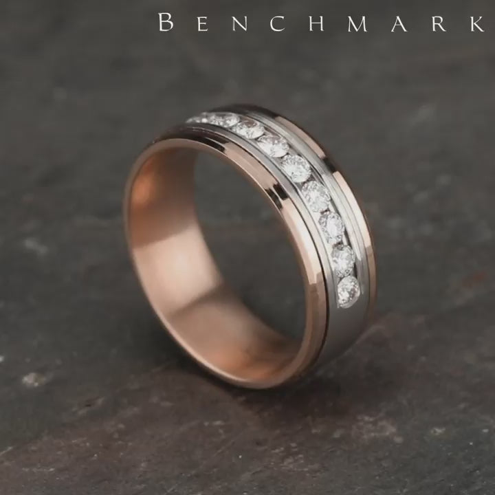 The Marquis Men's Wedding Band in 14K Rose and White Gold - 8mm Width by Benchmark