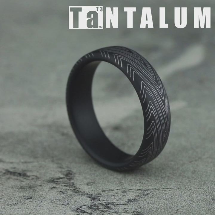 The Herringbone Men's Wedding Band in Darkened Tantalum - 6.5mm Width by Tantalum