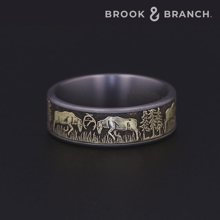 The Rut Men's Wedding Band in Grey Tantalum and 14K Yellow Gold - 7.5mm Width by Brook and Branch