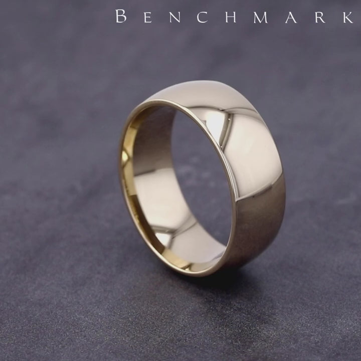 High Dome Comfort Fit Men's Wedding Band in 14K Yellow Gold - 9mm by Benchmark