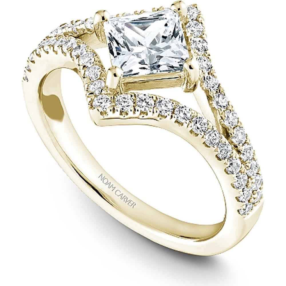 Princess Cut Diamond Engagement Ring with Diagonal Setting and Pavé Split Shank in Yellow Gold by Noam Carver<em> - Choose Your Center Diamond: 1 to 5 Carats, Sustainable Lab-Grown or Natural Earth-Mined</em>