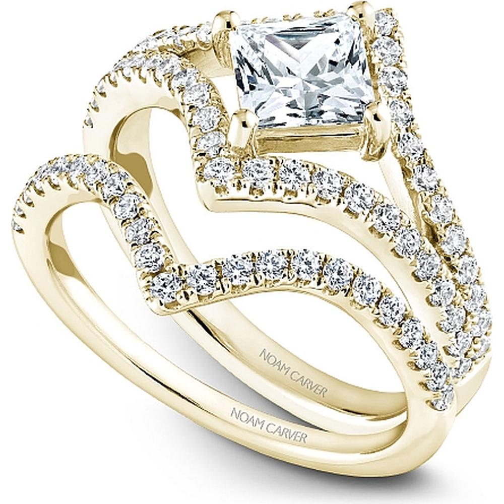 Princess Cut Diamond Engagement Ring with Diagonal Setting and Pavé Split Shank in Yellow Gold by Noam Carver<em> - Choose Your Center Diamond: 1 to 5 Carats, Sustainable Lab-Grown or Natural Earth-Mined</em>
