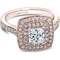 Princess Cut Diamond Engagement Ring with Double Halo and Pavé Band in Rose Gold by Noam Carver<em> - Choose Your Center Diamond: 1 to 5 Carats, Sustainable Lab-Grown or Natural Earth-Mined</em>