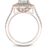 Princess Cut Diamond Engagement Ring with Double Halo and Pavé Band in Rose Gold by Noam Carver<em> - Choose Your Center Diamond: 1 to 5 Carats, Sustainable Lab-Grown or Natural Earth-Mined</em>