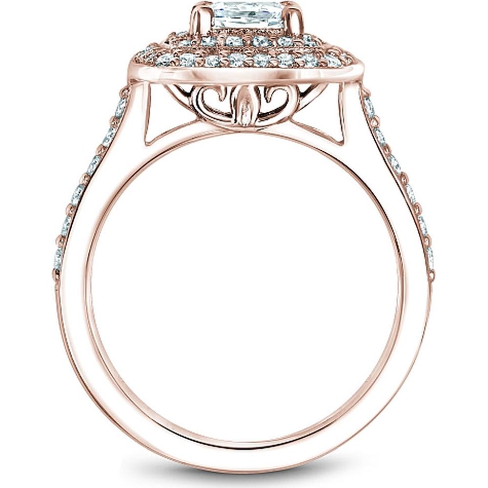 Princess Cut Diamond Engagement Ring with Double Halo and Pavé Band in Rose Gold by Noam Carver<em> - Choose Your Center Diamond: 1 to 5 Carats, Sustainable Lab-Grown or Natural Earth-Mined</em>