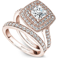 Princess Cut Diamond Engagement Ring with Double Halo and Pavé Band in Rose Gold by Noam Carver<em> - Choose Your Center Diamond: 1 to 5 Carats, Sustainable Lab-Grown or Natural Earth-Mined</em>