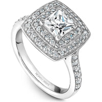 Princess Cut Diamond Engagement Ring with Double Halo and Pavé Band in White Gold by Noam Carver<em> - Choose Your Center Diamond: 1 to 5 Carats, Sustainable Lab-Grown or Natural Earth-Mined</em>