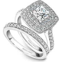 Princess Cut Diamond Engagement Ring with Double Halo and Pavé Band in White Gold by Noam Carver<em> - Choose Your Center Diamond: 1 to 5 Carats, Sustainable Lab-Grown or Natural Earth-Mined</em>