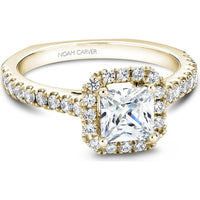Princess Cut Diamond Engagement Ring with Halo Setting and Pav&eacute; Band in Yellow Gold by Noam Carver<em> - Choose Your Center Diamond: 1 to 5 Carats, Sustainable Lab-Grown or Natural Earth-Mined</em>