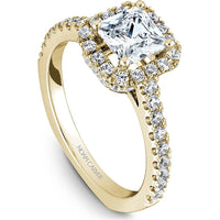 Princess Cut Diamond Engagement Ring with Halo Setting and Pav&eacute; Band in Yellow Gold by Noam Carver<em> - Choose Your Center Diamond: 1 to 5 Carats, Sustainable Lab-Grown or Natural Earth-Mined</em>