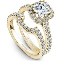 Princess Cut Diamond Engagement Ring with Halo Setting and Pav&eacute; Band in Yellow Gold by Noam Carver<em> - Choose Your Center Diamond: 1 to 5 Carats, Sustainable Lab-Grown or Natural Earth-Mined</em>