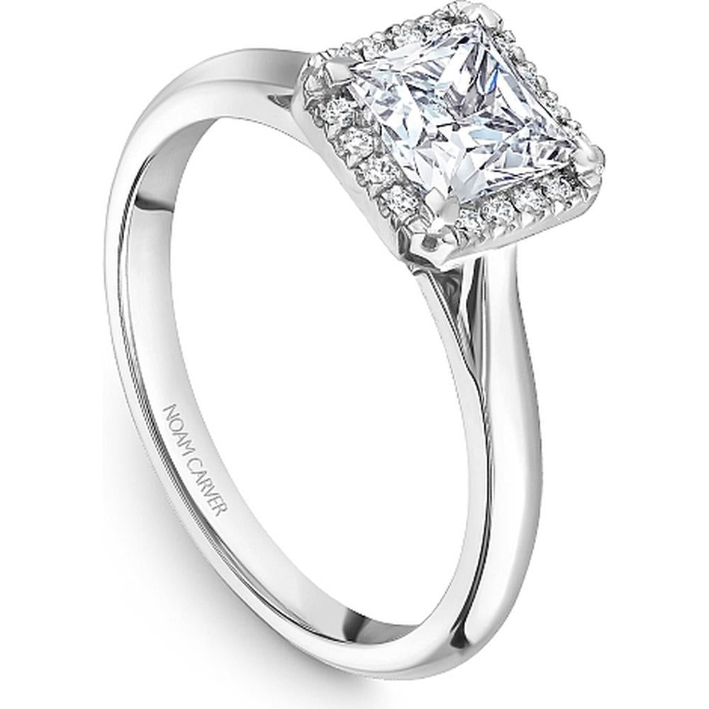 Princess Cut Diamond Engagement Ring with Halo Setting and Tapered Band in White Gold by Noam Carver<em> - Choose Your Center Diamond: 1 to 5 Carats, Sustainable Lab-Grown or Natural Earth-Mined</em>