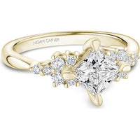 Princess Cut Diamond Engagement Ring with Round Brilliant Diamond Cluster in Yellow Gold by Noam Carver<em> - Choose Your Center Diamond: 1 to 5 Carats, Sustainable Lab-Grown or Natural Earth-Mined</em>