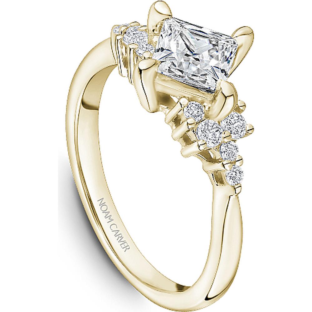 Princess Cut Diamond Engagement Ring with Round Brilliant Diamond Cluster in Yellow Gold by Noam Carver<em> - Choose Your Center Diamond: 1 to 5 Carats, Sustainable Lab-Grown or Natural Earth-Mined</em>