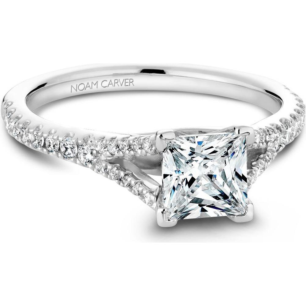 Princess Cut Diamond Engagement Ring with Split Pavé Band in White Gold by Noam Carver<em> - Choose Your Center Diamond: 1 to 5 Carats, Sustainable Lab-Grown or Natural Earth-Mined</em>