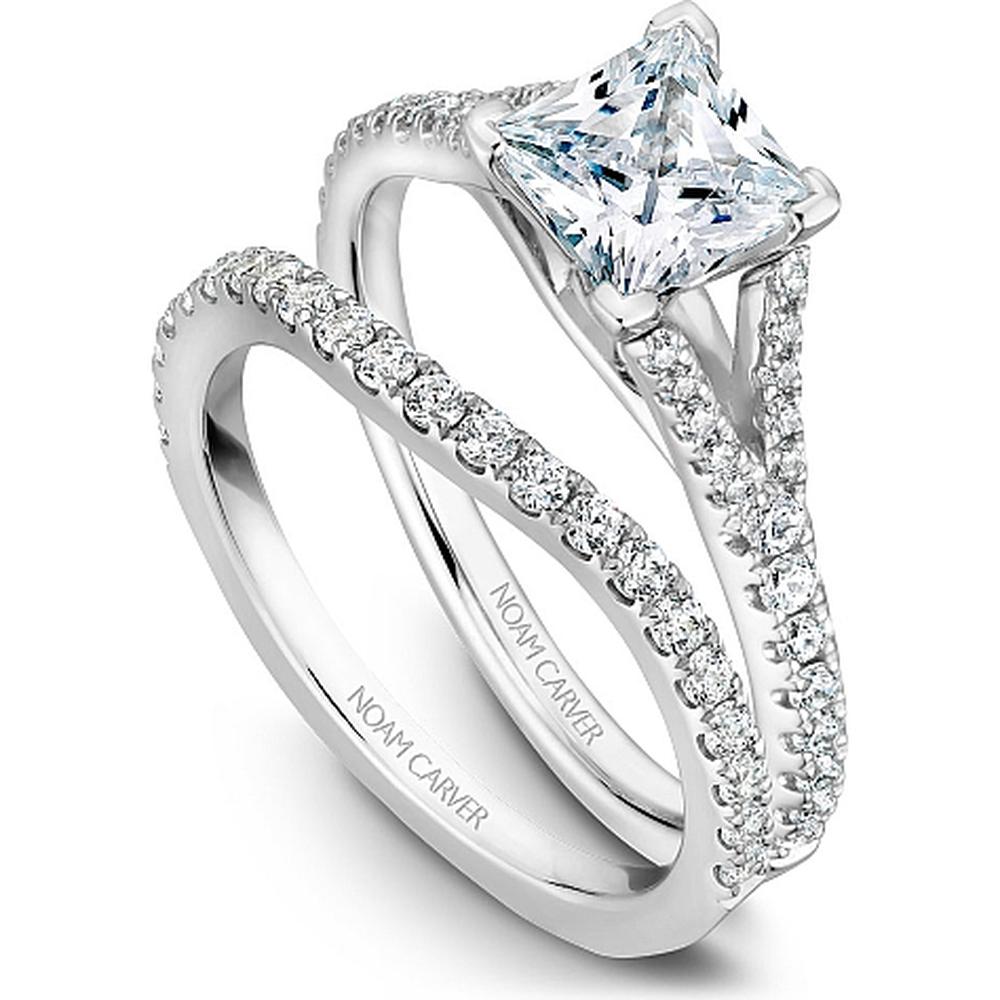 Princess Cut Diamond Engagement Ring with Split Pavé Band in White Gold by Noam Carver<em> - Choose Your Center Diamond: 1 to 5 Carats, Sustainable Lab-Grown or Natural Earth-Mined</em>