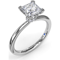 Princess-Cut Engagement Ring Setting with Hidden Pavé Halo by Fana - 0.06 Carat Total Diamond Weight