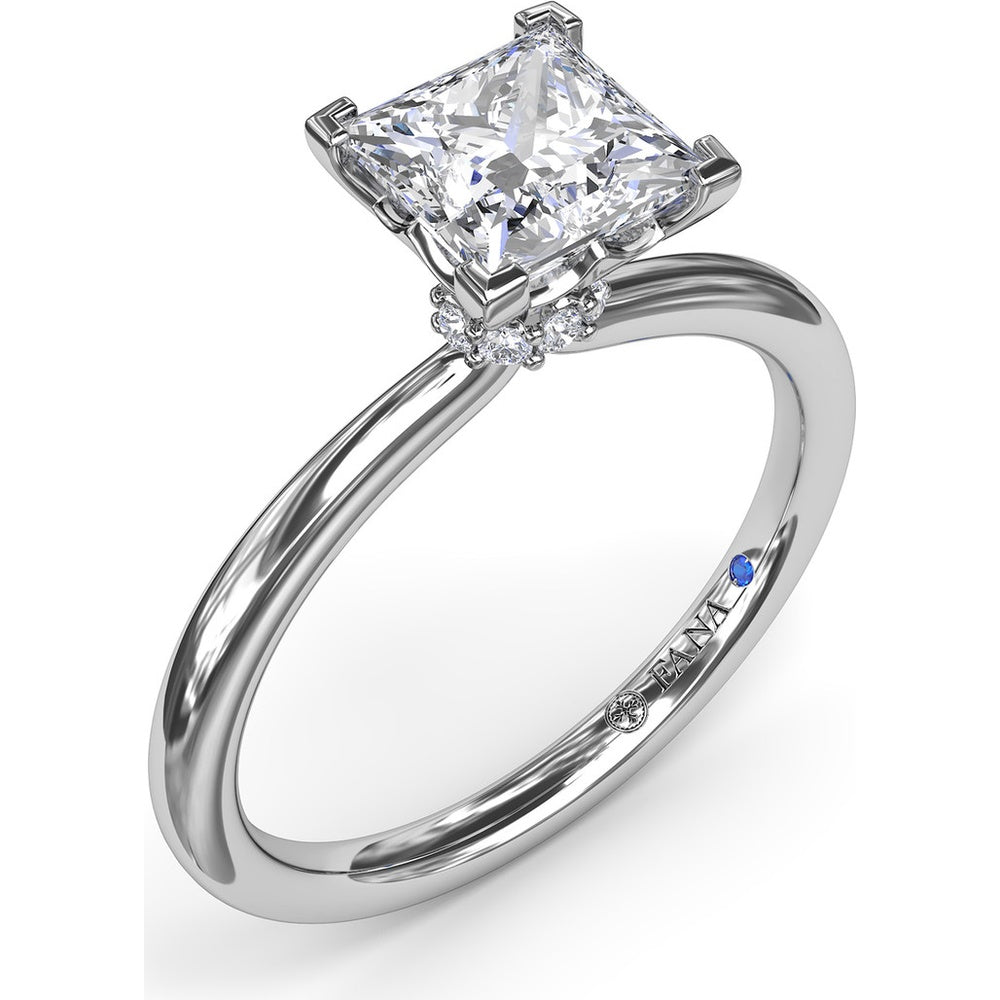 Princess-Cut Engagement Ring Setting with Hidden Pavé Halo by Fana - 0.06 Carat Total Diamond Weight