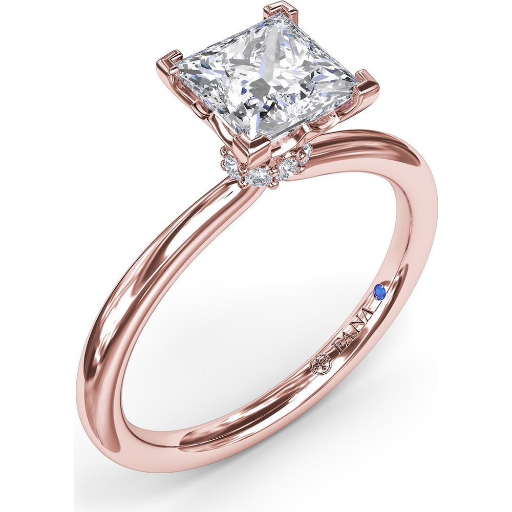 Princess-Cut Engagement Ring Setting with Hidden Pavé Halo by Fana - 0.06 Carat Total Diamond Weight
