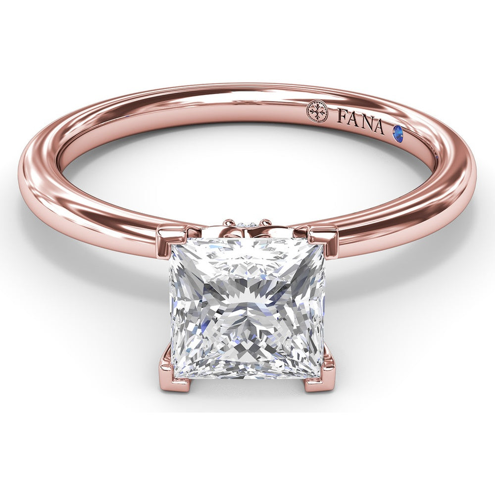 Princess-Cut Engagement Ring Setting with Hidden Pavé Halo by Fana - 0.06 Carat Total Diamond Weight