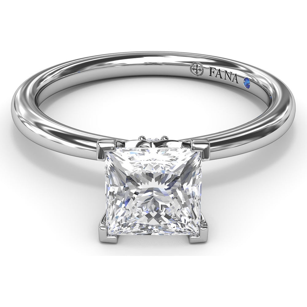 Princess-Cut Engagement Ring Setting with Hidden Pavé Halo by Fana - 0.06 Carat Total Diamond Weight