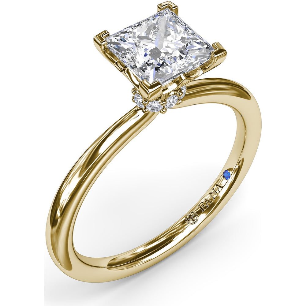Princess-Cut Engagement Ring Setting with Hidden Pavé Halo by Fana - 0.06 Carat Total Diamond Weight