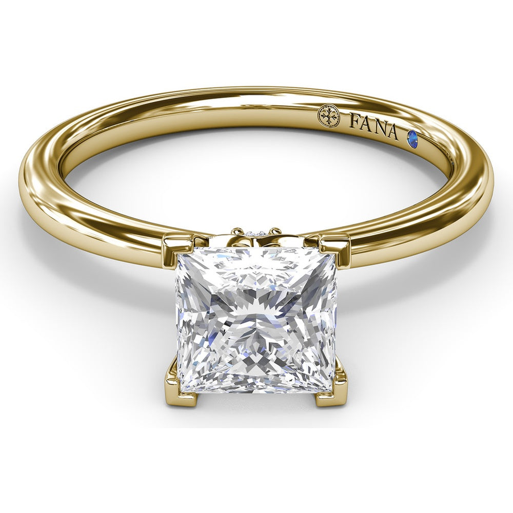 Princess-Cut Engagement Ring Setting with Hidden Pavé Halo by Fana - 0.06 Carat Total Diamond Weight