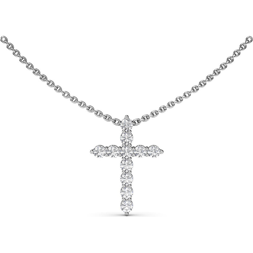 Prong Set Round Diamond Cross Pendant Necklace by Fana - 0.77 Carat Total Diamond Weight